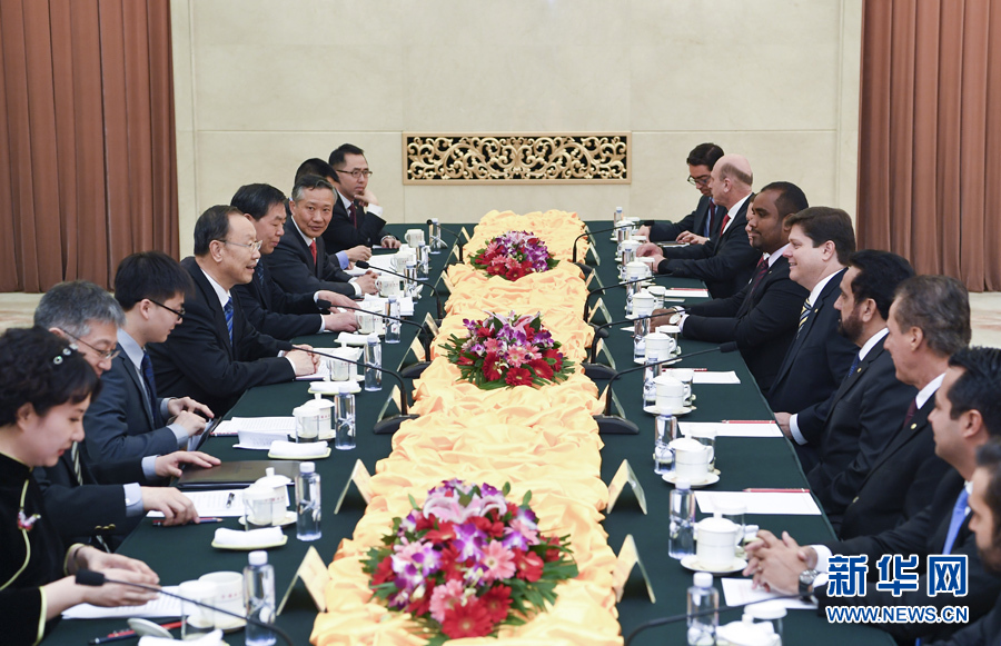 3月22日，中共中央書記處書記、全國政協(xié)副主席杜青林在北京會見巴西民主運(yùn)動黨眾議院黨團(tuán)領(lǐng)袖羅西率領(lǐng)的該黨干部考察團(tuán)。 新華社記者張領(lǐng)攝