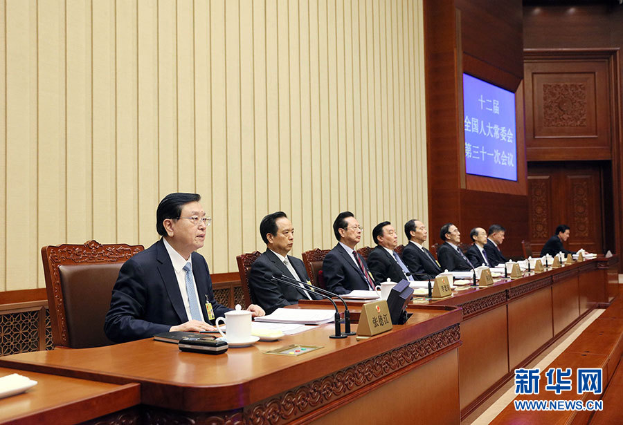 12月27日，全國人大常委會委員長張德江主持十二屆全國人大常委會第三十一次會議閉幕會。在會議完成各項表決事項后，張德江發(fā)表講話。新華社記者 劉衛(wèi)兵 攝