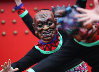 湖南張家界:儺戲排演迎新春