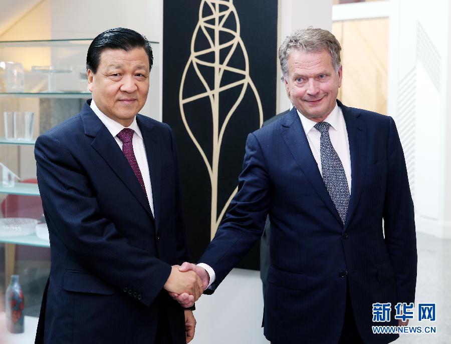 6月12日，中共中央政治局常委、中央書記處書記劉云山在赫爾辛基會見芬蘭總統(tǒng)尼尼斯特。 新華社記者姚大偉攝