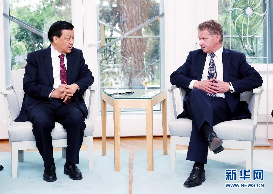 6月12日，中共中央政治局常委、中央書記處書記劉云山在赫爾辛基會見芬蘭總統(tǒng)尼尼斯特。 新華社記者姚大偉攝 