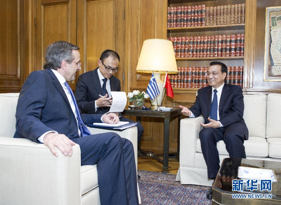 6月19日，國(guó)務(wù)院總理李克強(qiáng)在雅典同希臘總理薩馬拉斯舉行會(huì)談。新華社記者 王曄 攝
