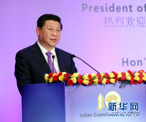 9月18日，國家主席習(xí)近平在印度世界事務(wù)委員會發(fā)表題為《攜手追尋民族復(fù)興之夢》的重要演講。 新華社記者 姚大偉 攝