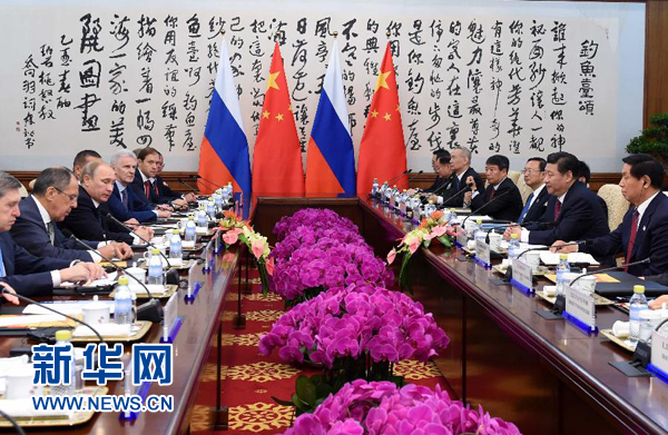 11月9日，中國國家主席習(xí)近平在北京釣魚臺(tái)國賓館會(huì)見俄羅斯總統(tǒng)普京。新華社記者 饒愛民 攝