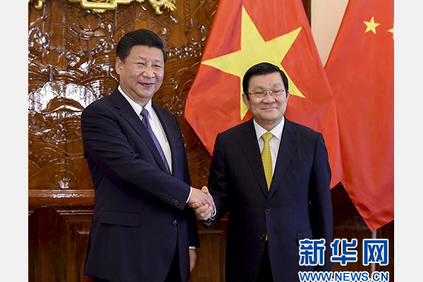 11月6日，中共中央總書記、國家主席習近平在河內同越南國家主席張晉創(chuàng)舉行會談。 新華社記者李學仁攝