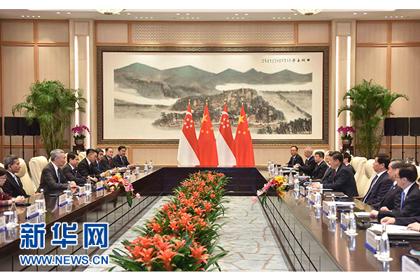 9月2日，國家主席習(xí)近平在杭州會見新加坡總理李顯龍。新華社記者張鐸攝